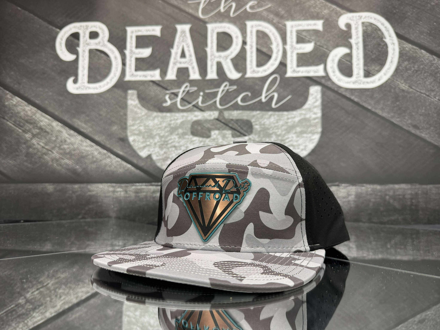 Dark grey camo snapback - teal/stainless logo WATERPROOF