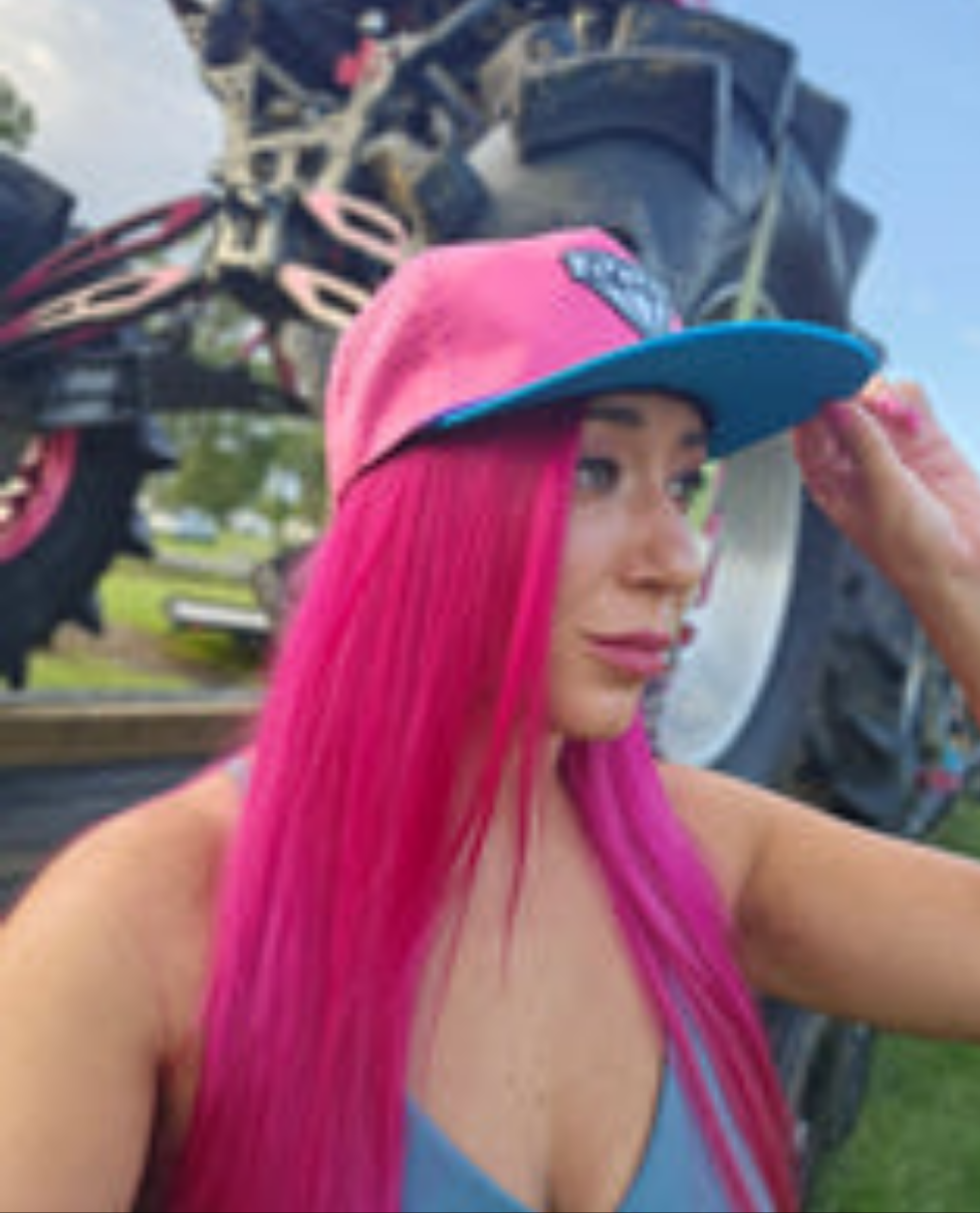 MULTICOLOR, pink hat, blue bill with purple rope - stainless logo with purple DIAMOND DUST - waterproof