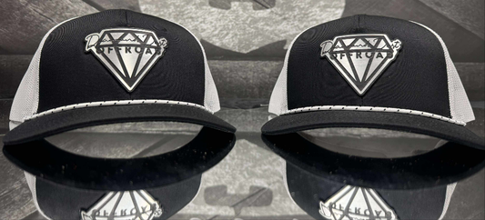 Black and white mesh with rope snapback  - stainless logo