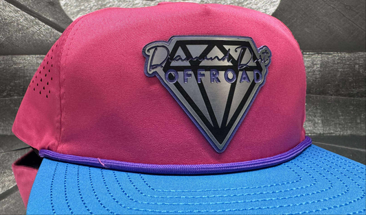 MULTICOLOR, pink hat, blue bill with purple rope - stainless logo with purple DIAMOND DUST - waterproof