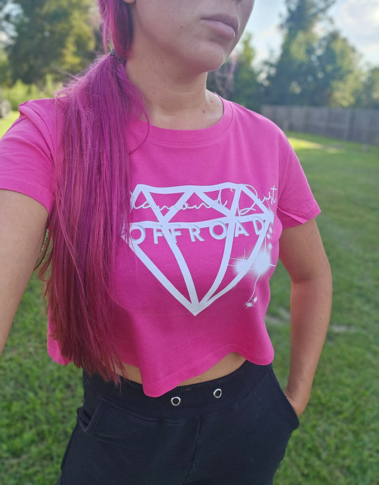 PINK Crop top boxy tee women's shirt- FULL diamond dust logo